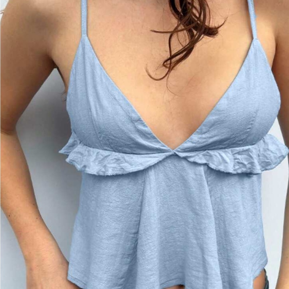 Light Blue Ruffle Women's Top